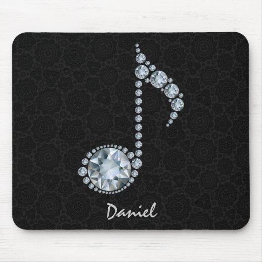 Tapis De Souris Note de musique Diamants blancs sur noir (Devant)