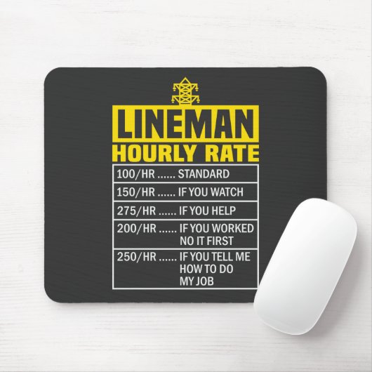 Tapis De Souris Note horaire drôle Lineman Black Mousepad (Avec souris)