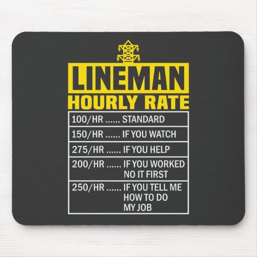 Tapis De Souris Note horaire drôle Lineman Black Mousepad (Devant)