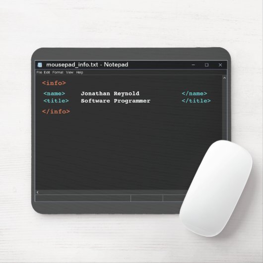 Tapis De Souris Notepad Format Programmeordinateur Mode foncé Code (Avec souris)