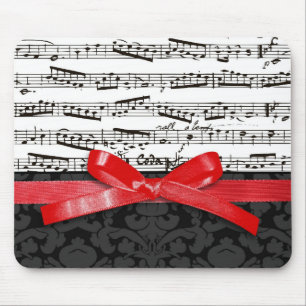Tapis De Souris Notes de musique et ruban de rouge de faux