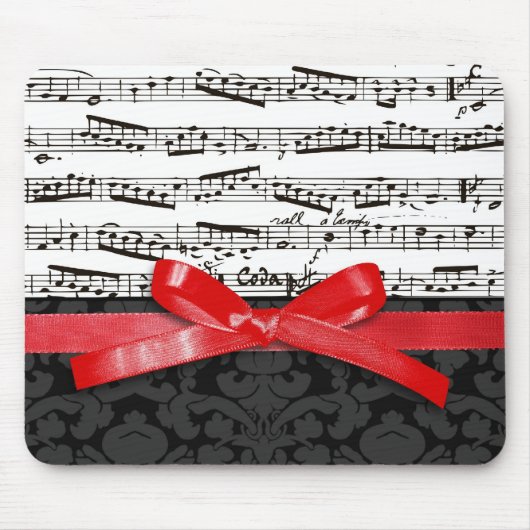 Tapis De Souris Notes de musique et ruban de rouge de faux (Devant)