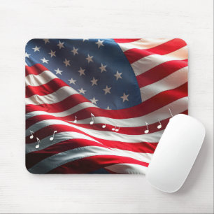 Tapis De Souris Notes de musique flottant sur un drapeau américain