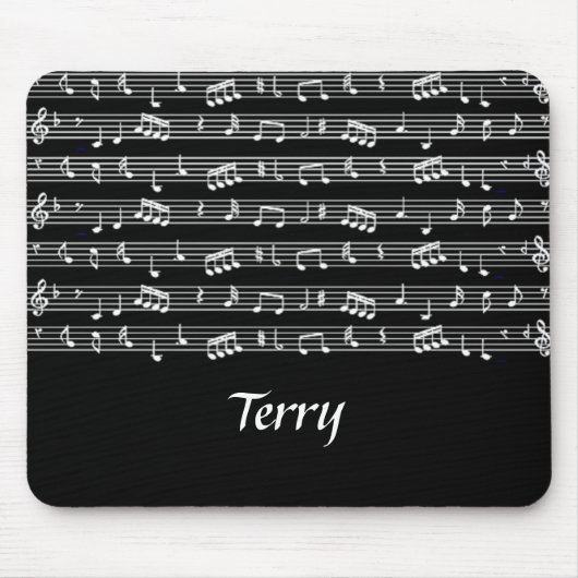 Tapis De Souris Notes musicales blanches en noir (Devant)