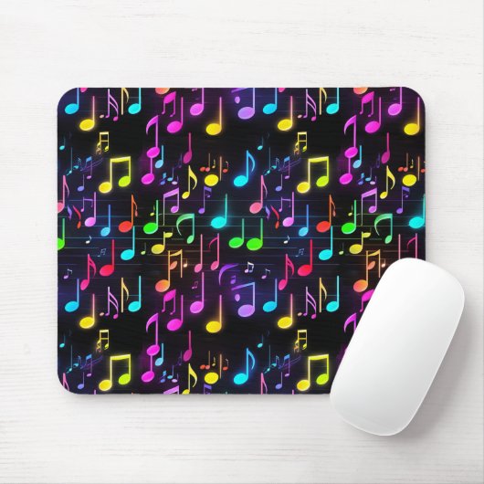 Tapis De Souris Notes musicales de Neon sur Black (Avec souris)