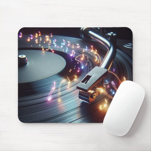 Tapis De Souris Notes musicales Neon Émanant Du Tourne-disque (Avec souris)