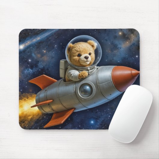 Tapis De Souris Nounours volant dans une fusée (Avec souris)