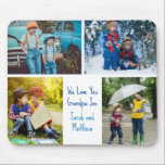 Tapis De Souris Nous t'aimons Grand-Père Petits-Enfants Collage Ph<br><div class="desc">Ce petit-enfant mignon et personnalisé photo collage mousepad pour un grand-père dispose d'une disposition moderne de 4 photos de petits-enfants sur un arrière - plan blanc avec typographie bleue lisant Joyeux Grand-père d'anniversaire. Ce beau cadeau photo vous propose votre propre collage photographique entourant votre message et vos noms personnalisés.</div>