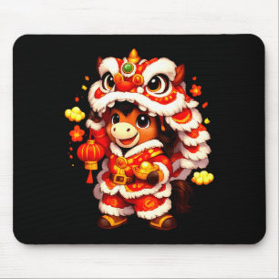 Tapis De Souris Nouvel An chinois 2026 Année du Cheval Lion Mignon