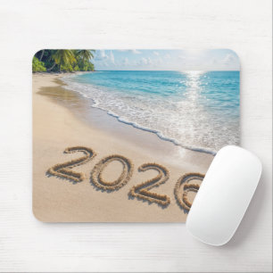Tapis De Souris Nouvelle Année 2026 Texte sur une Plage Tropicale