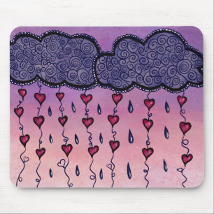 Tapis De Souris Nuages mignons, coeurs et gouttes de pluie