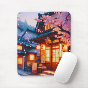 Tapis De Souris Nuit de floraison de cerisier dans le vieux Japon
