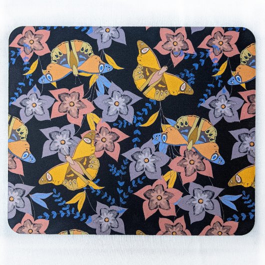 Tapis De Souris Nuit des papillons et des fleurs