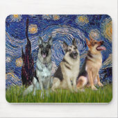 Tapis De Souris Nuit étoilée - 3 bergers allemands (Devant)