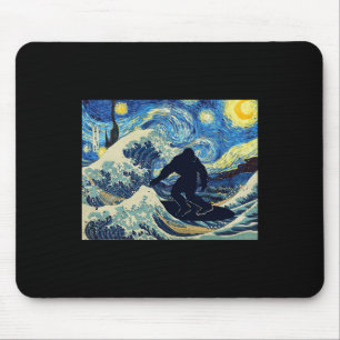 Tapis De Souris Nuit étoilée Bigfoot surfe sur la Grande Vague au