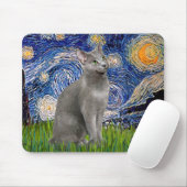 Tapis De Souris Nuit étoilée - chat bleu russe (Avec souris)