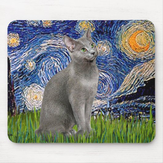 Tapis De Souris Nuit étoilée - chat bleu russe (Devant)
