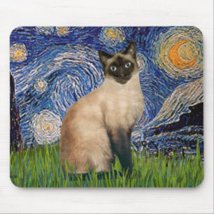 Tapis De Souris Nuit étoilée - Chat siamois à pointes de phoque