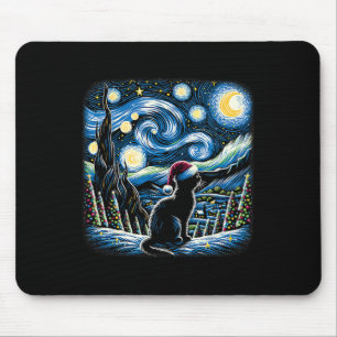 Tapis De Souris Nuit étoilée festive de Noël de Van Gogh Chat noir