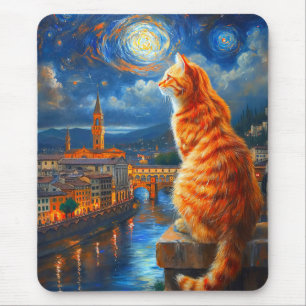 Tapis De Souris Nuit étoilée sur Florence Art du chat roux