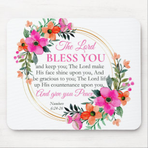 Tapis De Souris Numéros 6:24-26 Rose Floral Wreath Christian