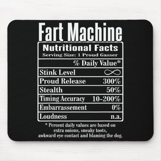 Tapis De Souris Nutrion Facts Fart Machine Dad Jokes Funny Farting (Devant)