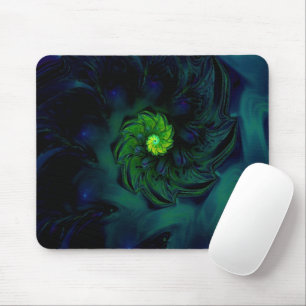 Tapis De Souris Obscurité Art fractal bleu et vert