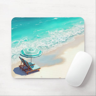 Tapis De Souris Ocean Beach Avec Chaise Lounge et Parapluie