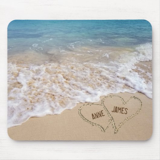 Tapis De Souris Ocean Beach Hearts avec des noms (Devant)