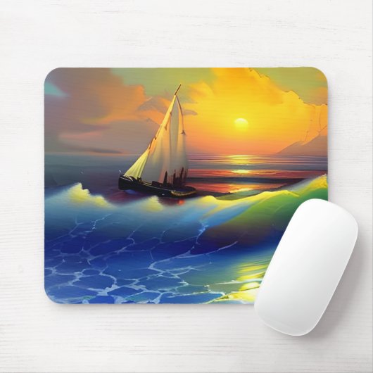 Tapis De Souris Ocean Waves, voilier et Sunset Reflet (Avec souris)