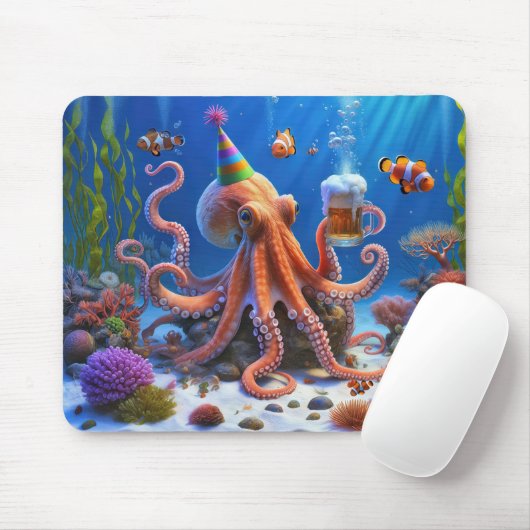 Tapis De Souris Octopus Anniversaire Avec Mug Bière (Avec souris)
