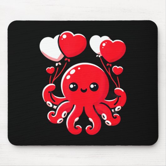 Tapis De Souris Octopus With Heart Balloons Adorable Valentines Da (Devant)