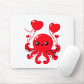 Tapis De Souris Octopus With Heart Lloons Adorable Valentines Day (Avec souris)