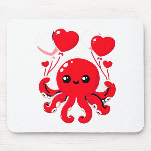 Tapis De Souris Octopus With Heart Lloons Adorable Valentines Day (Devant)