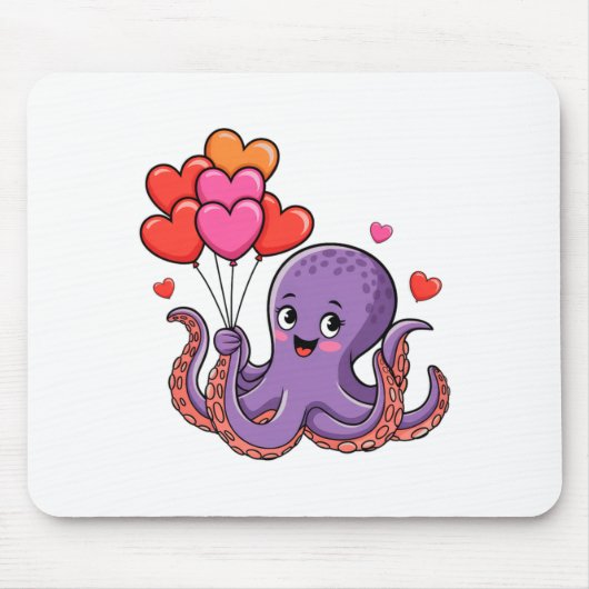 Tapis De Souris Octopus With Heart Lloons Valentine Day  (Devant)
