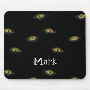 Tapis De Souris Oeil de chat de nom personnalisé en noir