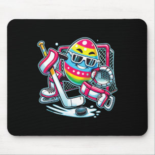 Tapis De Souris Œuf de Pâques jouant au gardien de but de hockey L