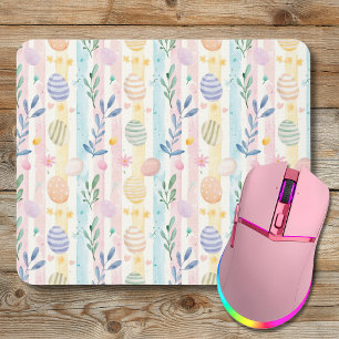 Tapis De Souris Œufs de Pâques rayés pastel élégants aquarelle