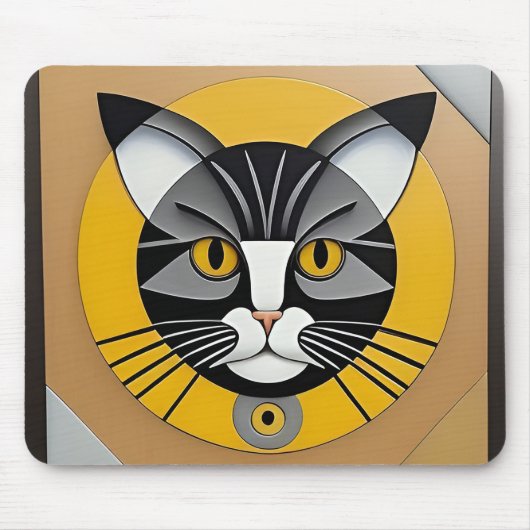 Tapis De Souris Œuvre d'art géométrique de chat (Devant)
