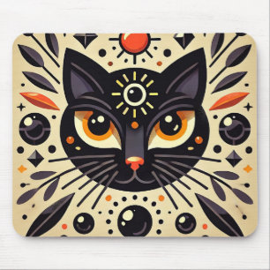 Tapis De Souris Œuvre d'art mystique d'un chat noir