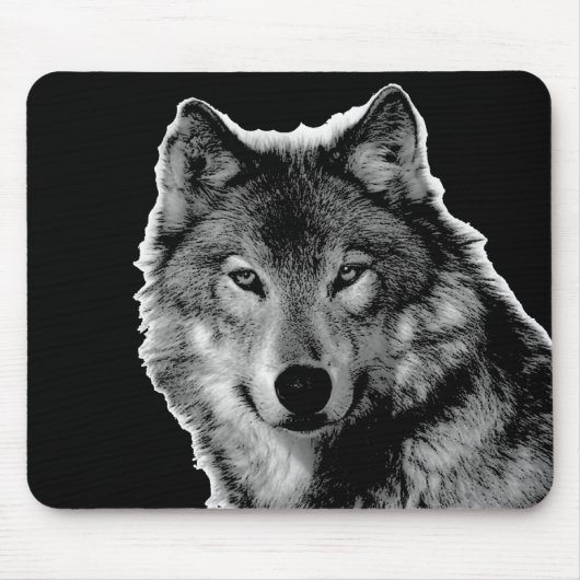 Tapis De Souris Oeuvre de Loup noir et blanc (Devant)