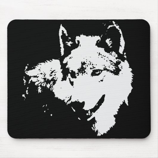 Tapis De Souris Oeuvre de Loup noir et blanc (Devant)
