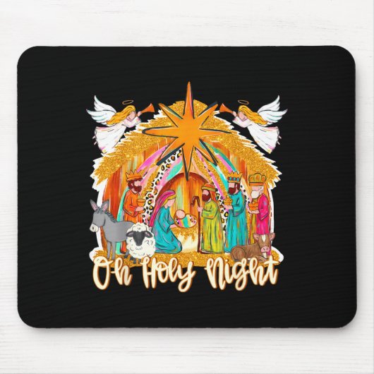 Tapis De Souris Oh Holy Night Christian Nativity Scene Christmas R (Devant)