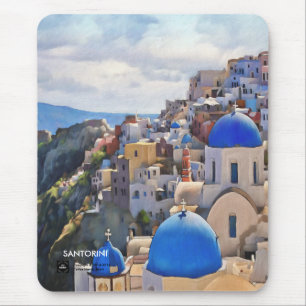 Tapis De Souris Oia, Santorini. Peinture de Greece.Oil. Cadeau