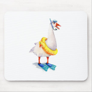 Tapis De Souris Oie blanche en snorkeling