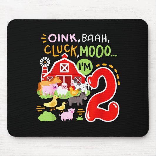 Tapis De Souris Oink Baa Moo I'm 2 Farm Animals 2nd Birthday Two Y (Devant)