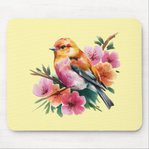 Tapis De Souris Oiseau à Fleur Rose