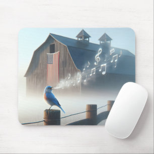 Tapis De Souris Oiseau bleu chantant dans la brume du matin