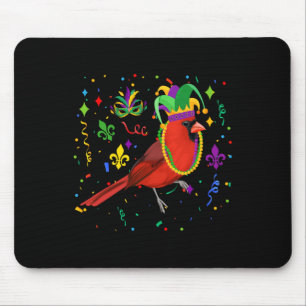 Tapis De Souris Oiseau Cardinal portant des perles de Mardi Gras C
