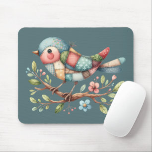Tapis De Souris Oiseau chanteur patchwork sur branche fleurie